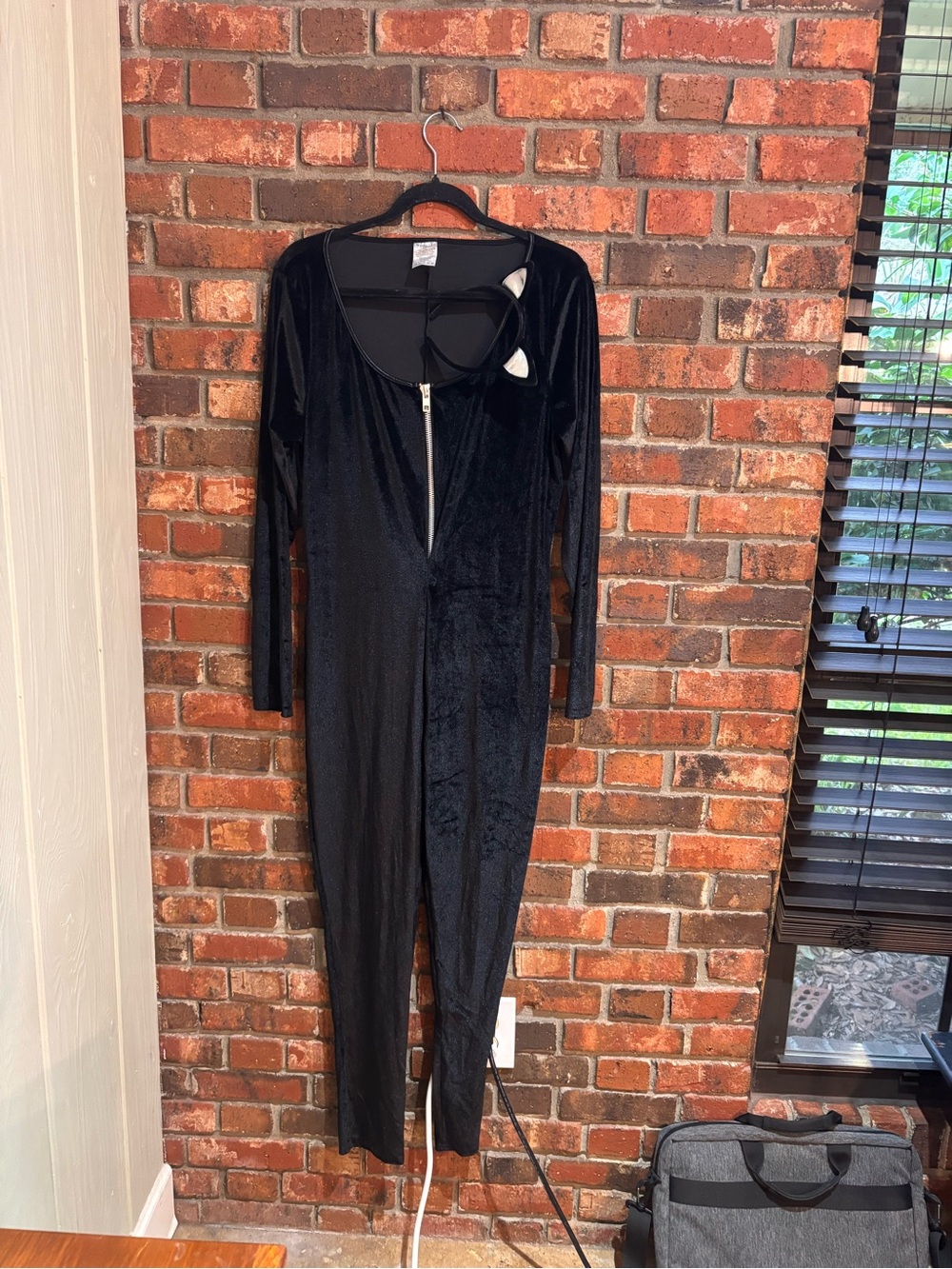 Spirit Halloween womens fierce feline catsuit costume black velour XL